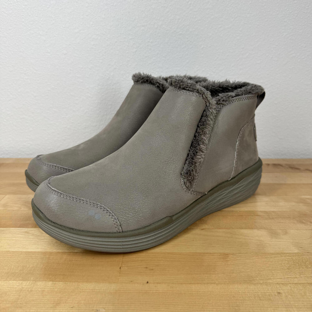 Ryka Namaste Women's Ankle Boots with Faux Fur‎ Lining Grey Gray Slip On sz9